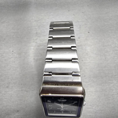 Citizen Watch Men 26mm Blue Dial Silver Tone Date Rectangle 1012-S006767 New Bat4