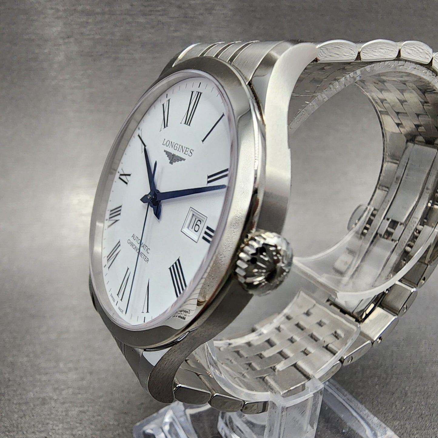 Longines Record Automatic Watch Men 40mm White Dial Steel Date L2.821.4.11.62