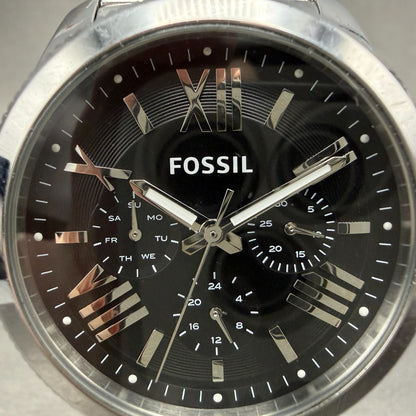 Fossil Cecile Watch Women 41mm Black Dial Silver Tone Daydate Round New battery1