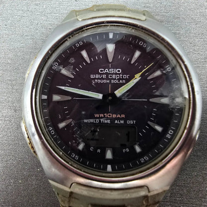 Casio Waveceptor WVA-430J Watch Men 43mm Black Dial Silver Alarm Chrono PARTS2