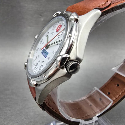 Wenger Watch Men 36mm White Dial Stainless Steel Date 095.0695 New Battery GNB2