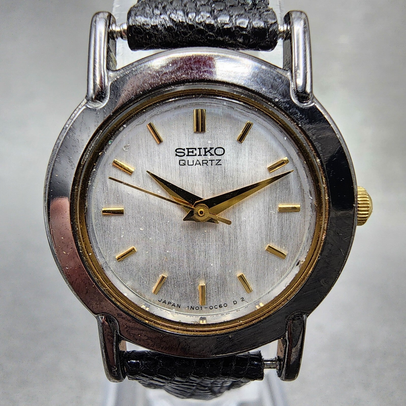 VTG Seiko Watch Women 22mm Silver Dial Black Tone Round 1N010A29 New Battery A11