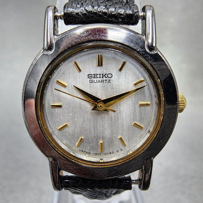 VTG Seiko Watch Women 22mm Silver Dial Black Tone Round 1N010A29 New Battery A11