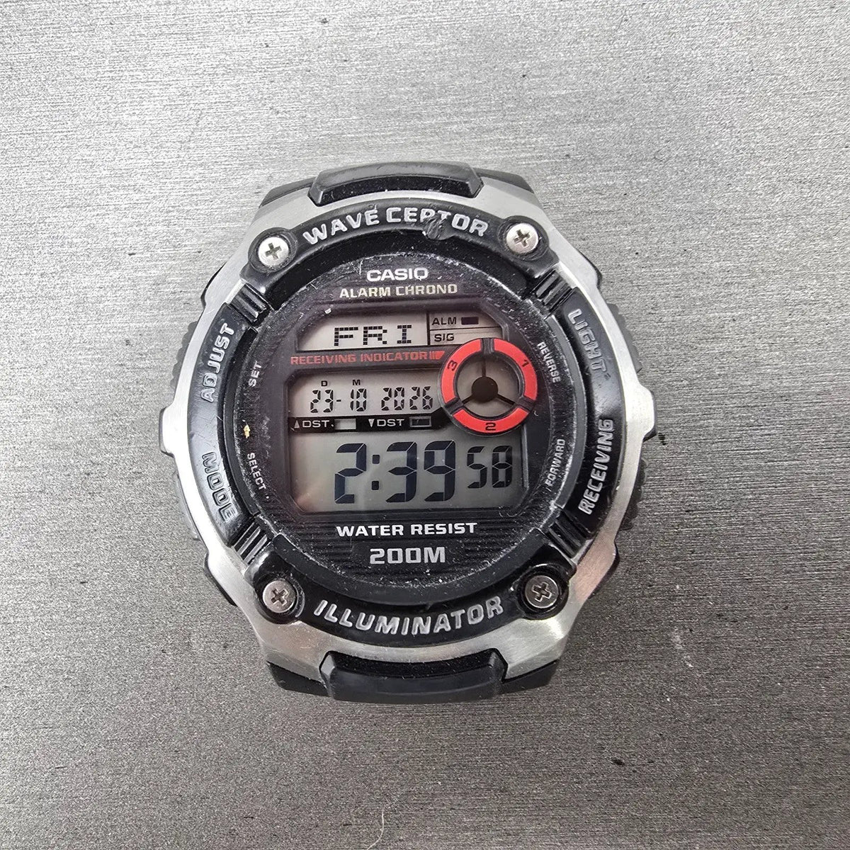 Casio Waveceptor Watch Men 48mm Digital Black Silver Alarm Chrono WV-M200 READ!!0