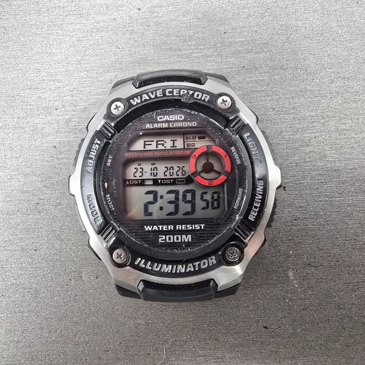 Casio Waveceptor Watch Men 48mm Digital Black Silver Alarm Chrono WV-M200 READ!!0