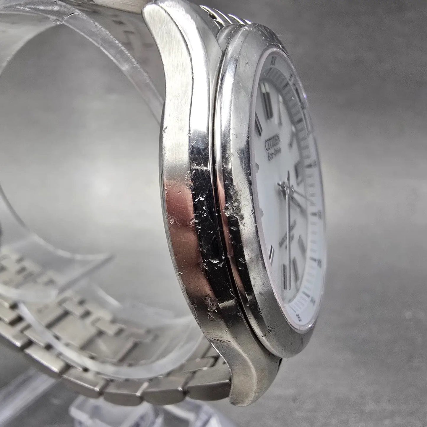 Citizen Eco-Drive Watch Men 38mm White Dial Steel Atomic Date H415 Round PARTS5