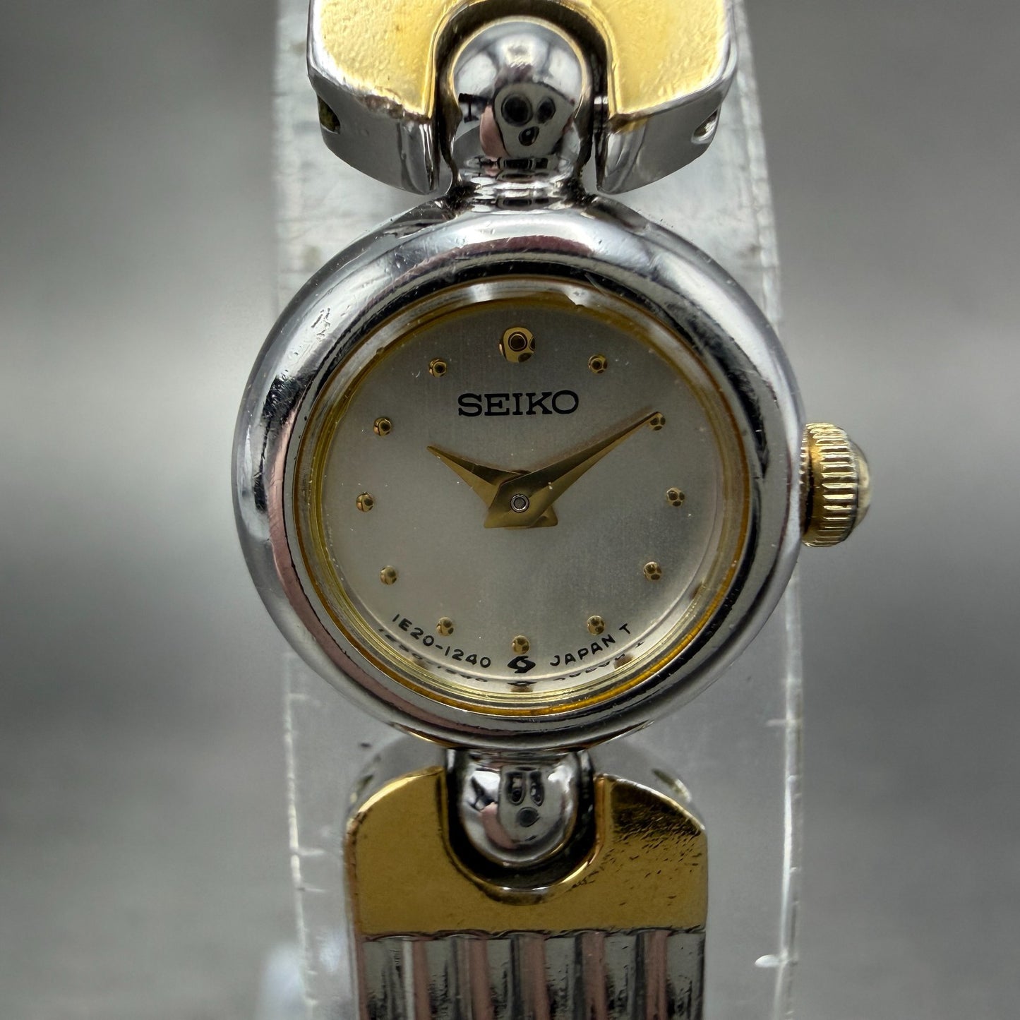 Seiko Watch Women 14mm Silver Dial Two Tone Round 1E20-0380 New Battery Vintage1