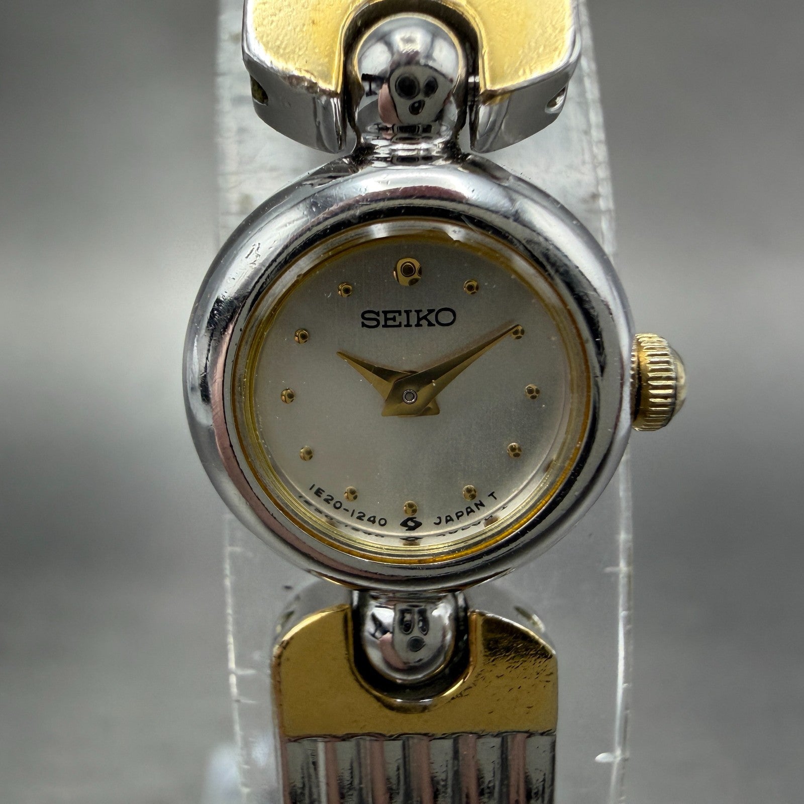 Seiko Watch Women 14mm Silver Dial Two Tone Round 1E20-0380 New Battery Vintage1