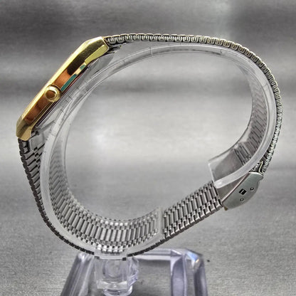 Seiko Watch Men 26mm Gold Dial Gold Tone Rectangle 6530-5080 New Battery Vintage6