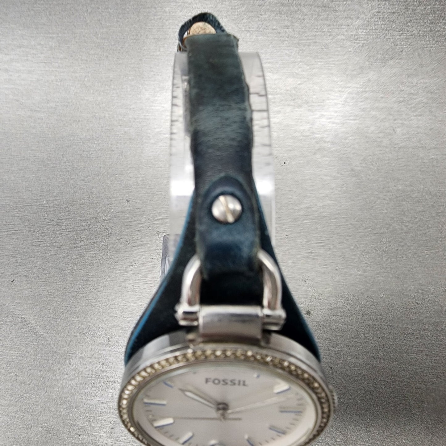 Fossil Georgia Watch Women 32mm Silver Dial Silver Tone Crystal Bezel New Batt4