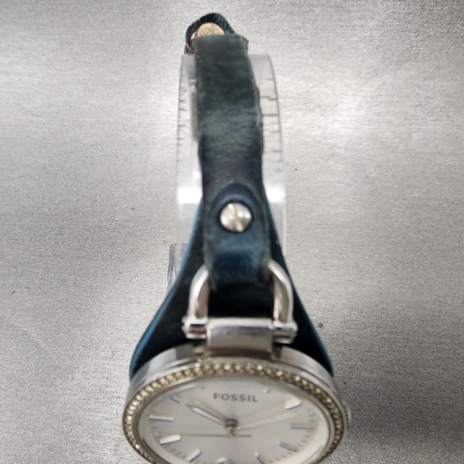 Fossil Georgia Watch Women 32mm Silver Dial Silver Tone Crystal Bezel New Batt4