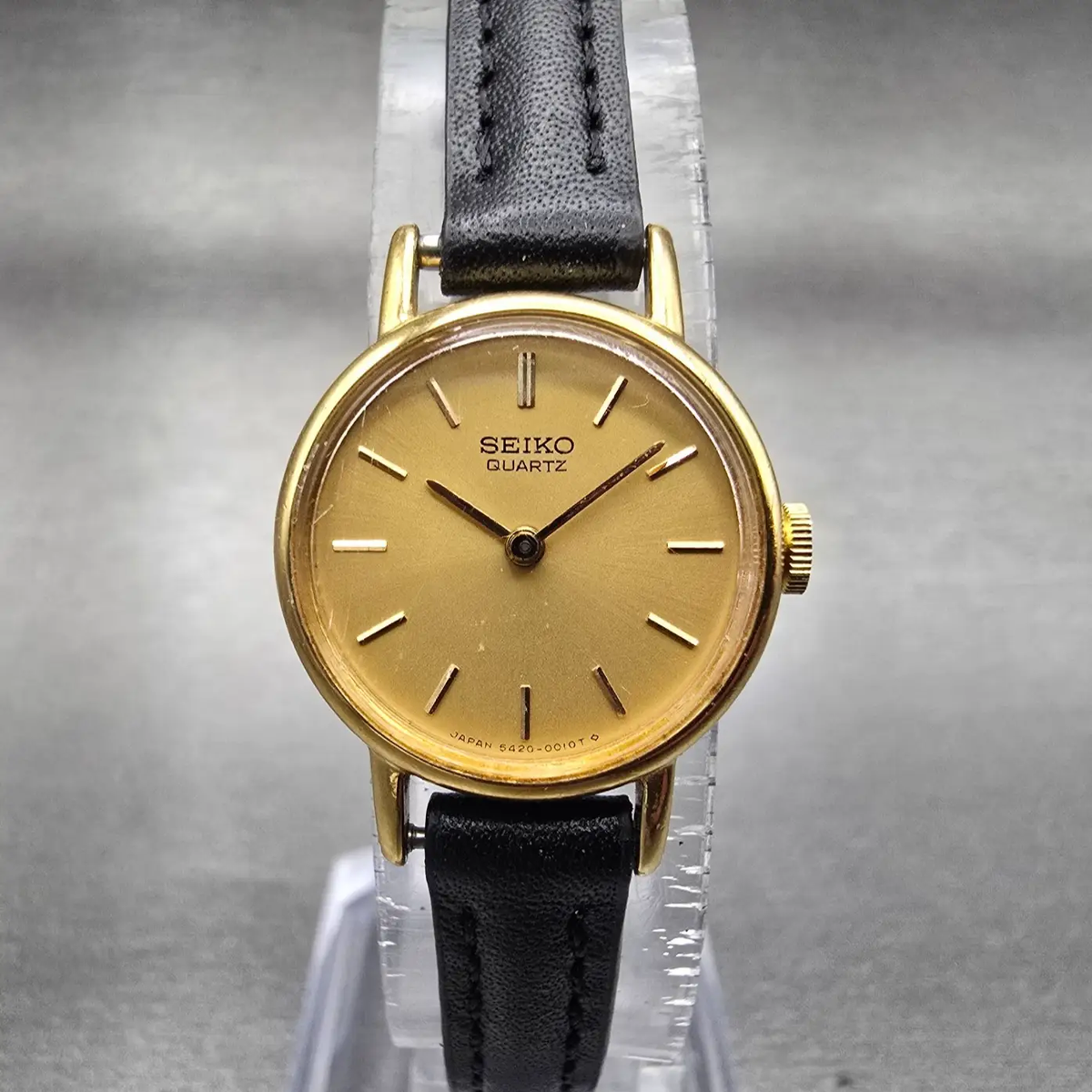 Seiko Watch Women 19mm Gold Dial Gold Tone Round 5420-0019 New Battery Vintage0