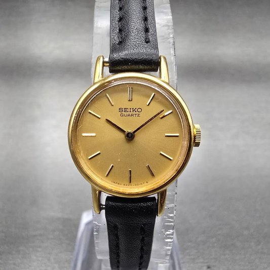 Seiko Watch Women 19mm Gold Dial Gold Tone Round 5420-0019 New Battery Vintage0