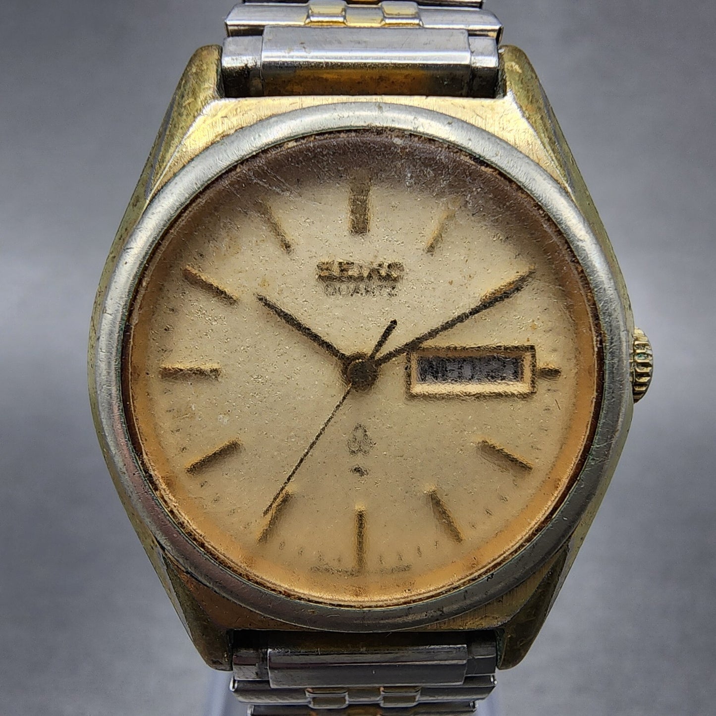 VTG Seiko Watch Women 26mm Cream Dial Gold Tone Daydate Round 26230100 New Batt1