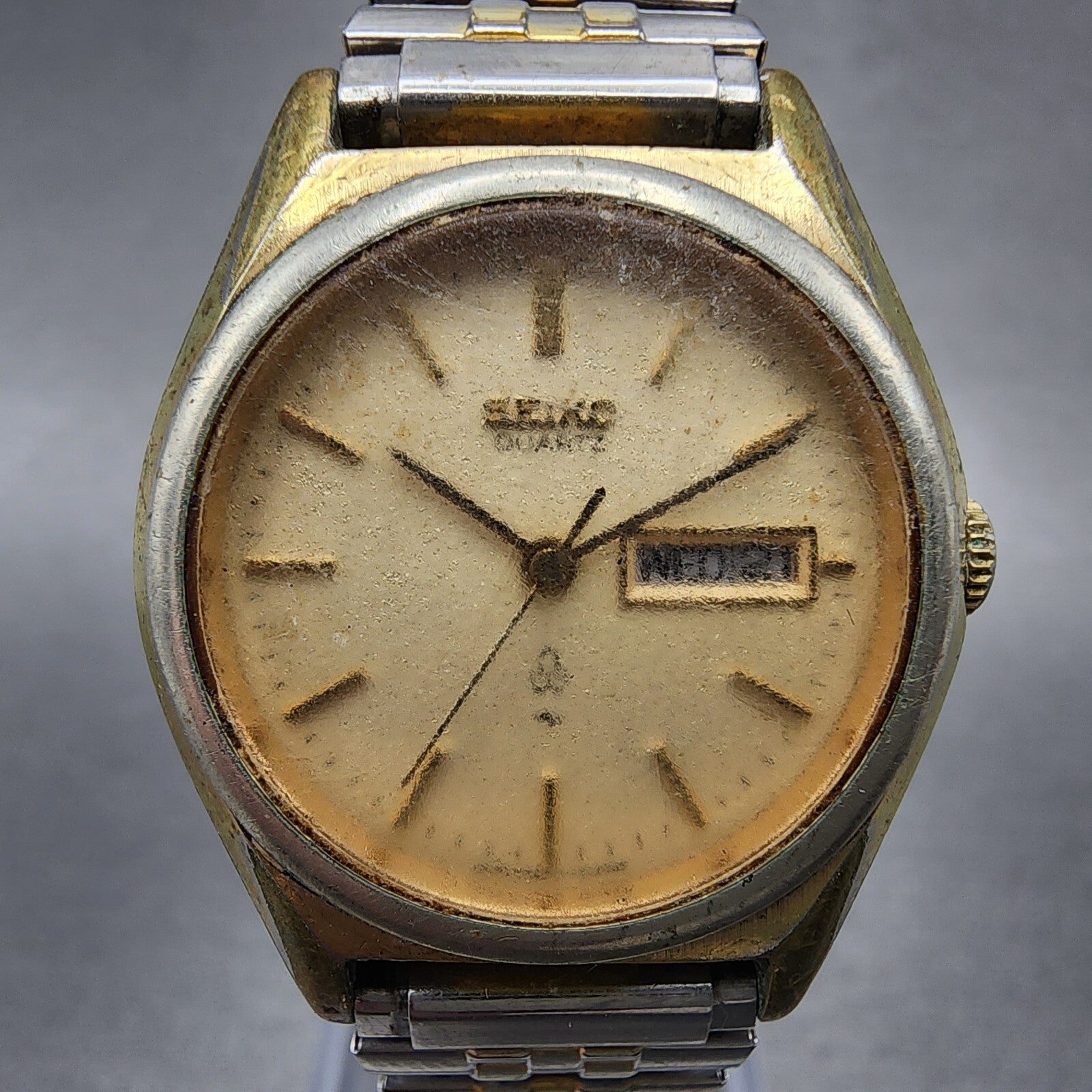 VTG Seiko Watch Women 26mm Cream Dial Gold Tone Daydate Round 26230100 New Batt1