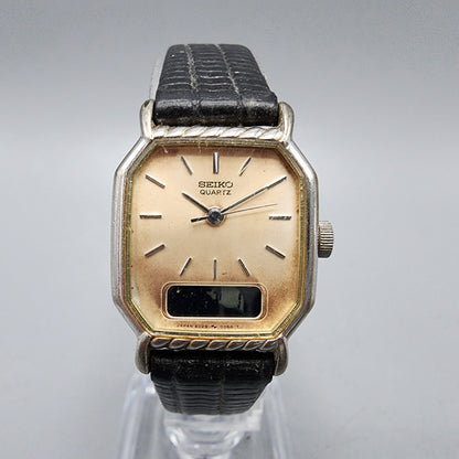 VTG Seiko Watch Women 22mm Analog Digital Silver Dial Palladium READ!!! E029