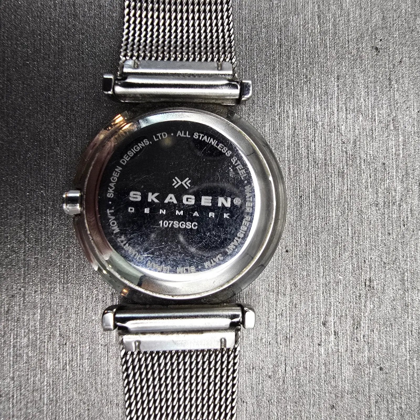 Skagen Steel Watch Women 25mm Silver Dial Silver Tone Round 107SGSC New Battery9