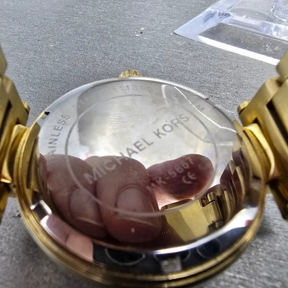 Michael Kors Skyler Watch Women 41mm Champagne Dial Gold Tone MK-5867 New Batt9
