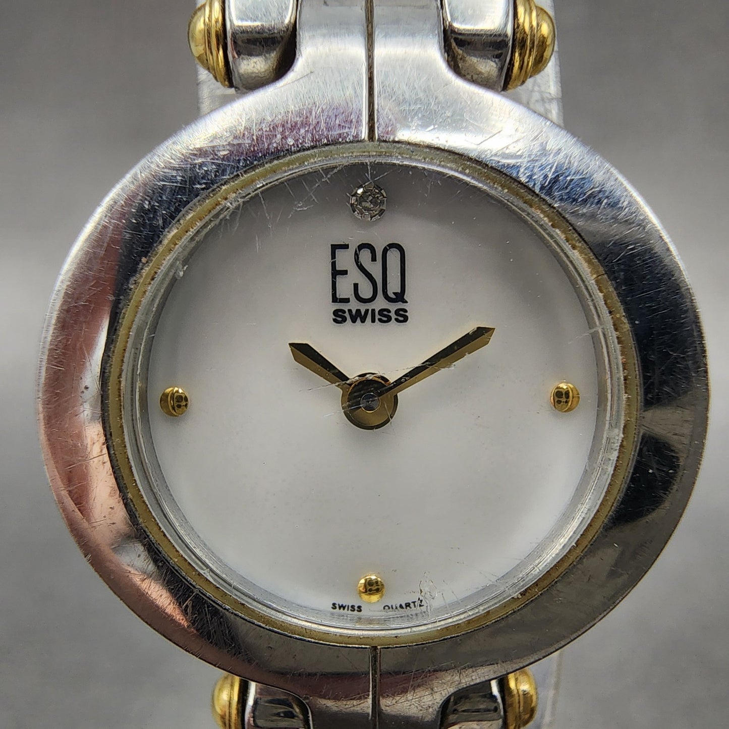ESQ Swiss Watch Women 22mm MOP Dial Two Tone Round E5419 Mesh Band New Battery1
