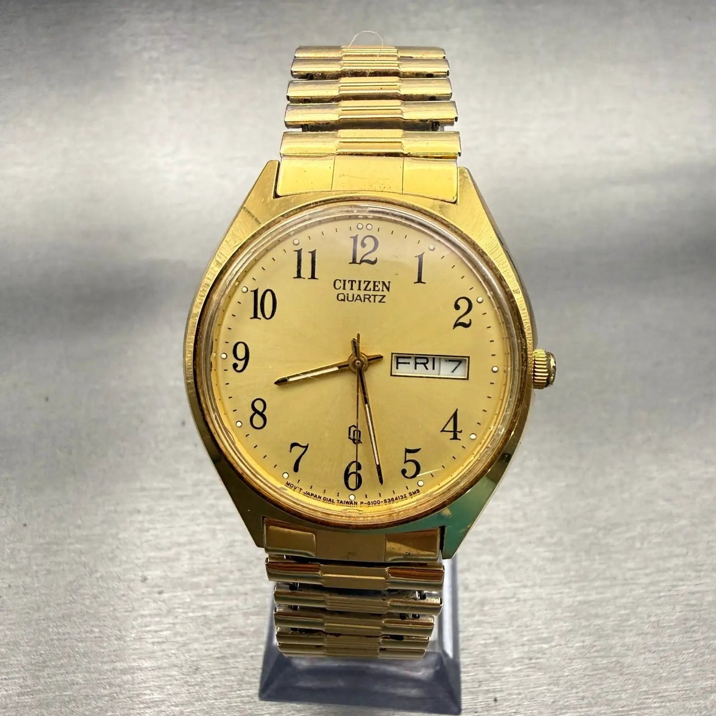 Citizen CQ Watch Men 35mm Gold Dial Gold Tone Daydate Round 6100-S09869 New Batt0