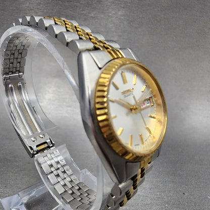 VTG Seiko Watch Women 24mm White Dial Two Tone Daydate Round 7N830041 New Batt3