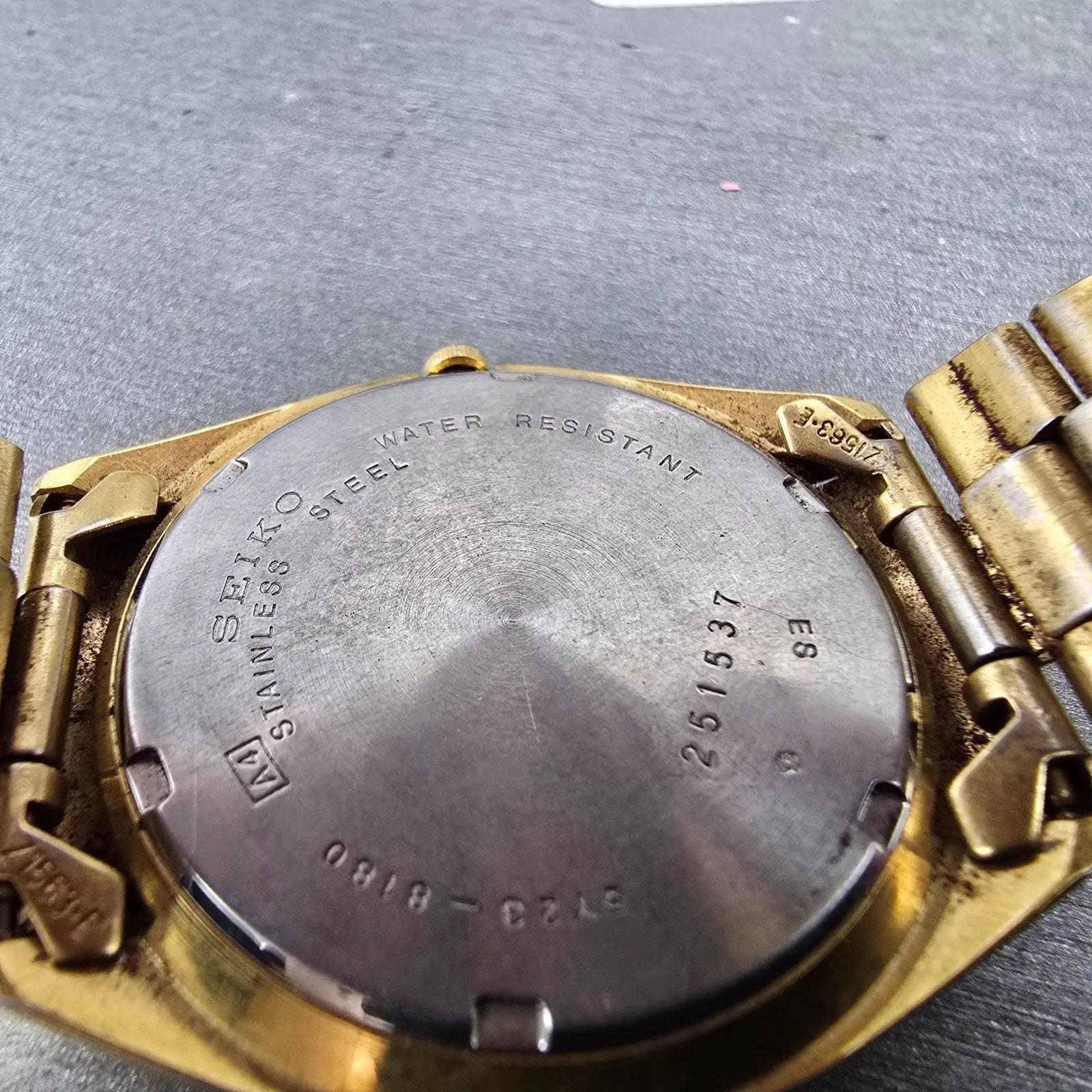Seiko SQ Watch Men 36mm Silver Dial Gold Tone Daydate Round 5Y23-8180 PARTS VTG10
