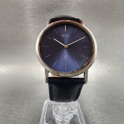 VTG Seiko Watch Men 32mm Blue Dial Steel Blue Leather Round 43-0240 New Battery