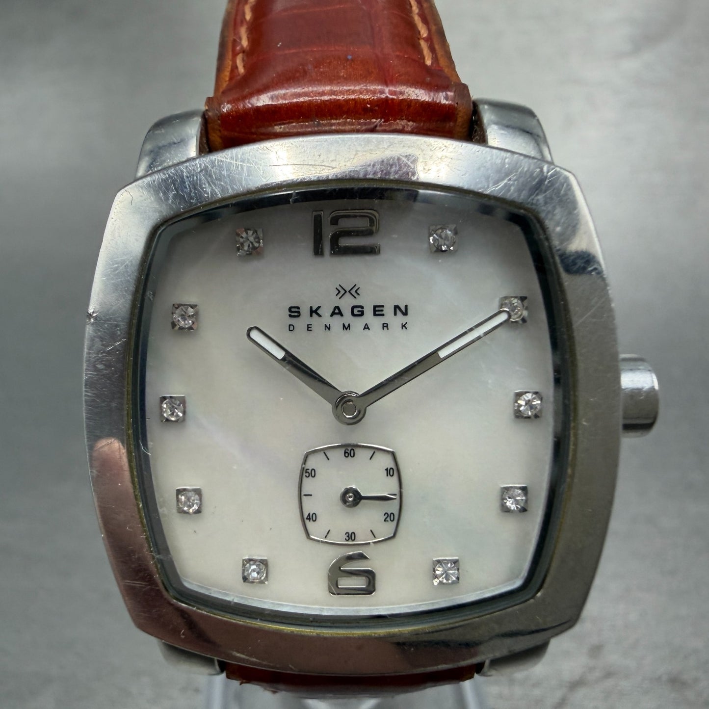 Skagen Watch Women 30mm MOP Dial Silver Tone Square 556SSL04 New Battery0