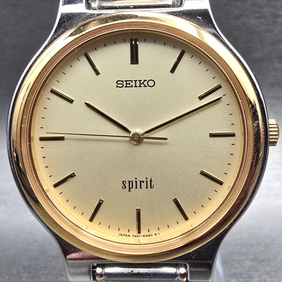 Seiko Spirit Watch Men 33mm Champagne Dial Two Tone Round 7N01-6A70 New Battery1
