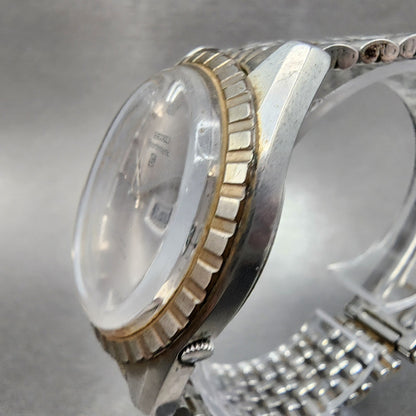 Seiko 5 Sportsmatic Watch Men 37mm Silver Dial Silver Tone Daydate Round Runs