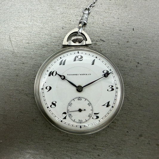 Tavannes pocket Watch 44mm White Dial Silver Tone 17 Jewels Manual Wind PARTS0