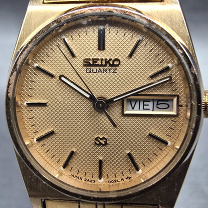 Seiko SQ Watch Women 23mm Gold Dial Gold Tone Daydate Round 2A23-0029 New Batt1
