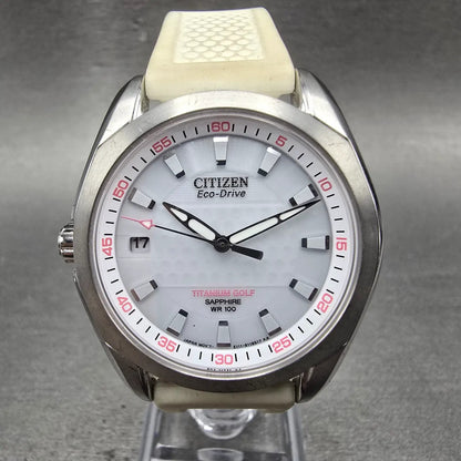 Citizen Eco-Drive Watch Women 35mm White Dial Titanium Golf E111-S0850070 Works0