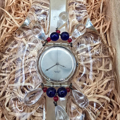 Swatch Chandelier Watch Men 34mm Silver Dial Clear GZ125 New Battery NOS Crate1