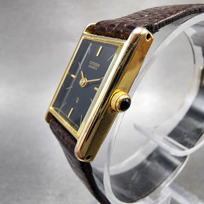 Citizen CQ Tank Watch Women 16mm Black Dial Gold Tone 3220945174 New Battery2