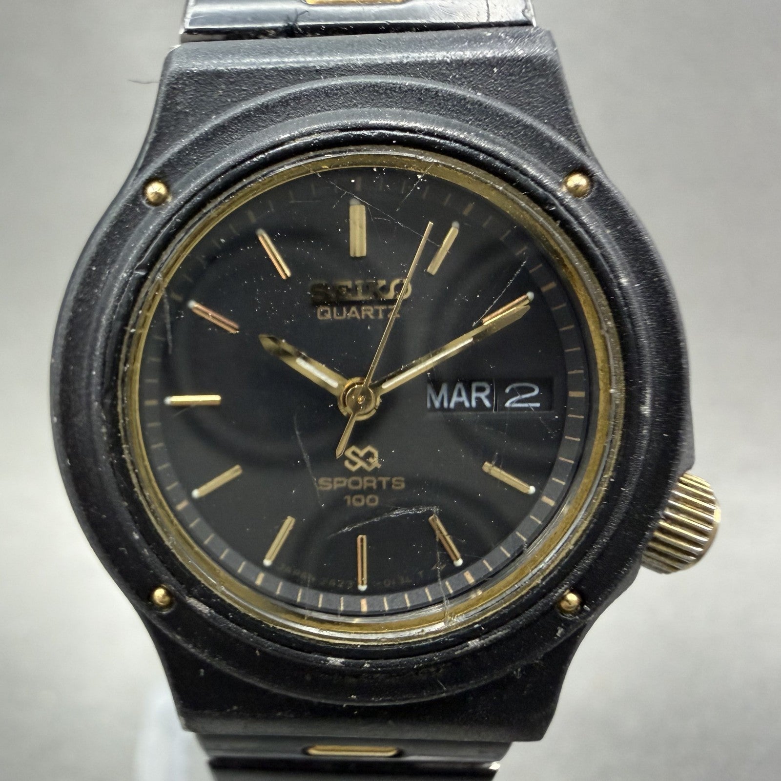 Seiko SQ Sports 100 Watch Women 26mm Black Dial Black Tone Daydate New Battery1