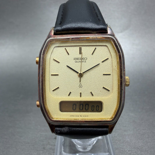 Seiko Analog Digital Watch Men 30mm Champagne Dial Gold Tone H449-5130 New Batt0