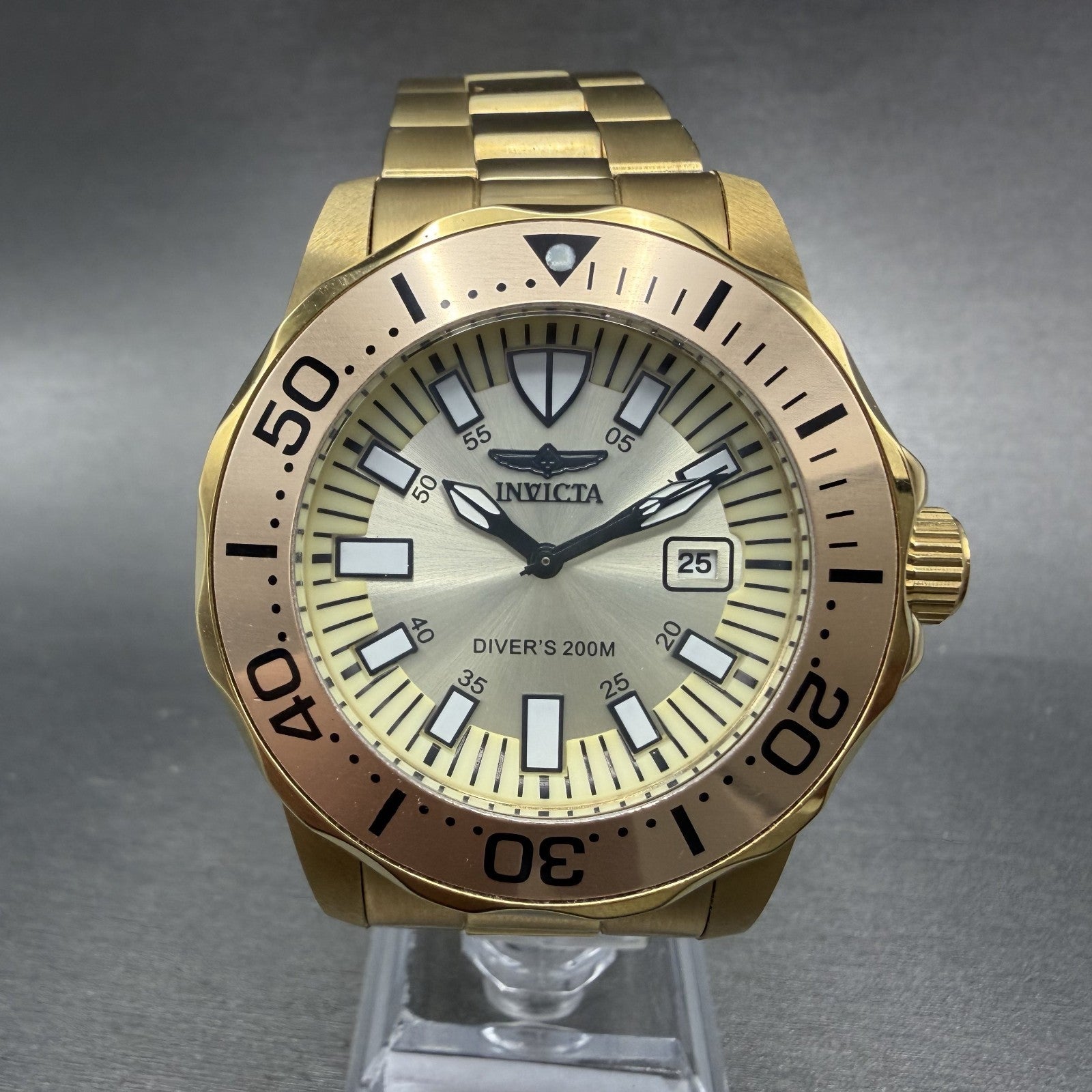 Invicta Dive Watch Men 43mm Champagne Dial Gold Tone Date Round 15032 New Batt0