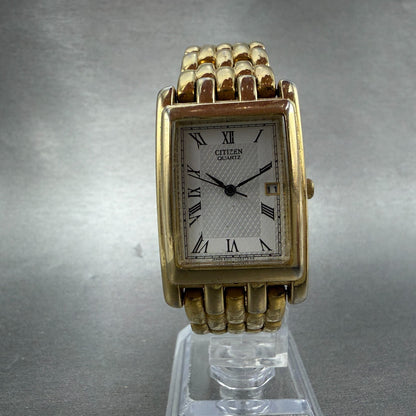 Citizen Tank Watch Men 25mm Silver Dial Gold Tone Date 6010-H03931 New Battery5