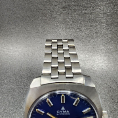Cyma Conquistador Automatic Watch Men 34mm Blue Dial Steel Date Round Runs