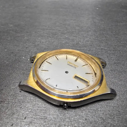 Seiko V743-8A20 Watch Case & Dial SIlver Dial Gold Tone Round 37mm W/Crystal6