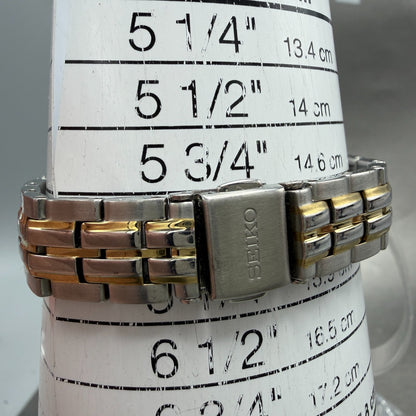 Seiko Solar Watch Women 28mm White Dial Two Tone Date Round V137-0BM0 Runs10