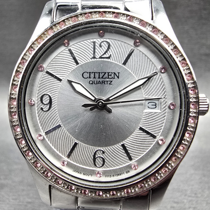Citizen Watch Men 34mm Silver Dial Silver Tone Date Gemmed 1112-S088275 New Batt1