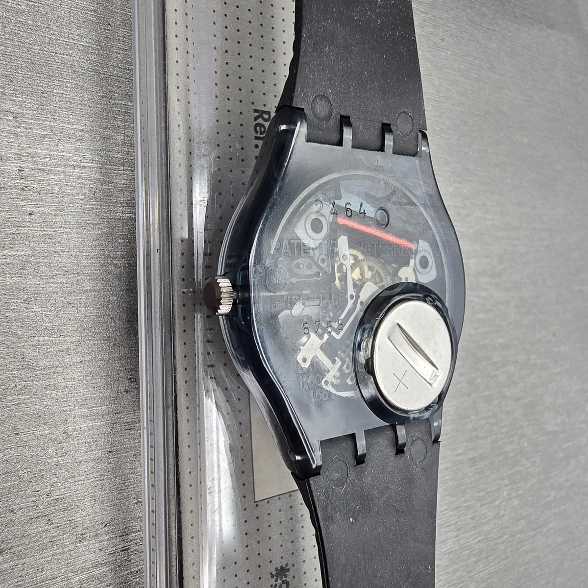 Swatch Nüni Watch Men 34mm Silver Dial Black Tone Round GM108 New Battery NOS12
