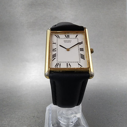 Seiko Tank Watch Men 26mm White Dial Gold Tone Rectangle 5p305a89 New Battery5