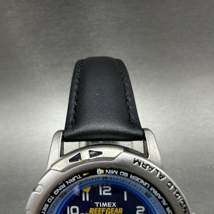 Timex Reef Gear Alarm Watch Men 39mm Blue Dial Silver Tone Date New Battery ABCD4