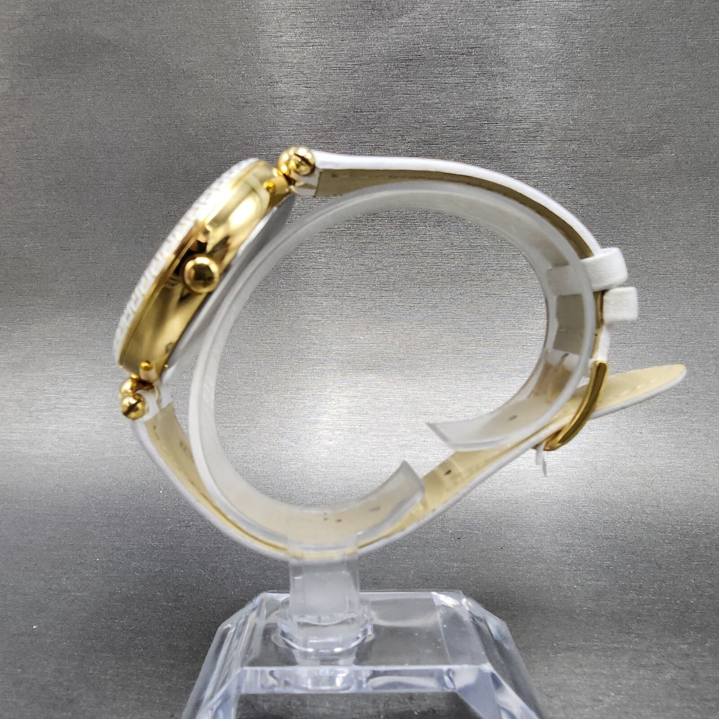 Versace Palazzo Watch Women 39mm White Dial Gold Tone Round Leather Band New Bat6