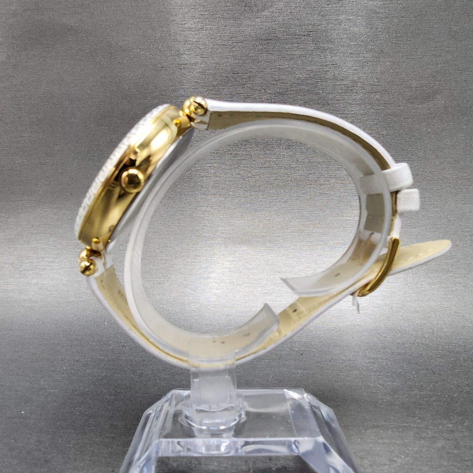Versace Palazzo Watch Women 39mm White Dial Gold Tone Round Leather Band New Bat6