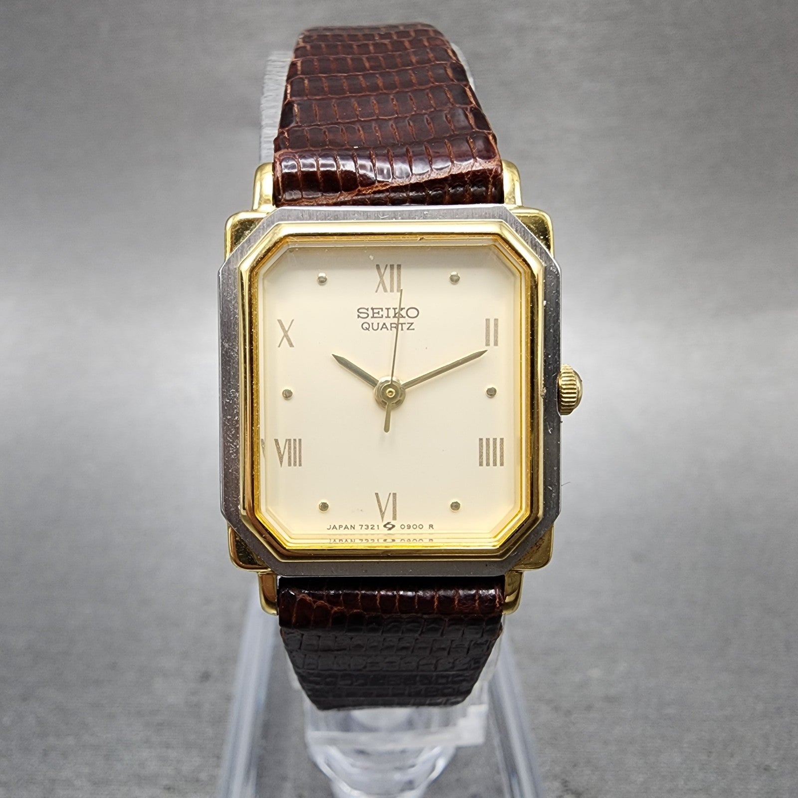 Seiko Tank Watch Women 20mm White Dial Two Tone Rectangle 73215470 New Battery0