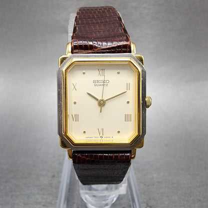 Seiko Tank Watch Women 20mm White Dial Two Tone Rectangle 73215470 New Battery0
